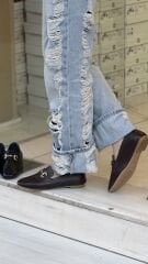 Matsey 8427 Kadın Hakiki Deri Tokalı Babet