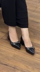 Liva Shoes A41 Kadın Halka Toka Kısa Kalın Topuk Ayakkabı