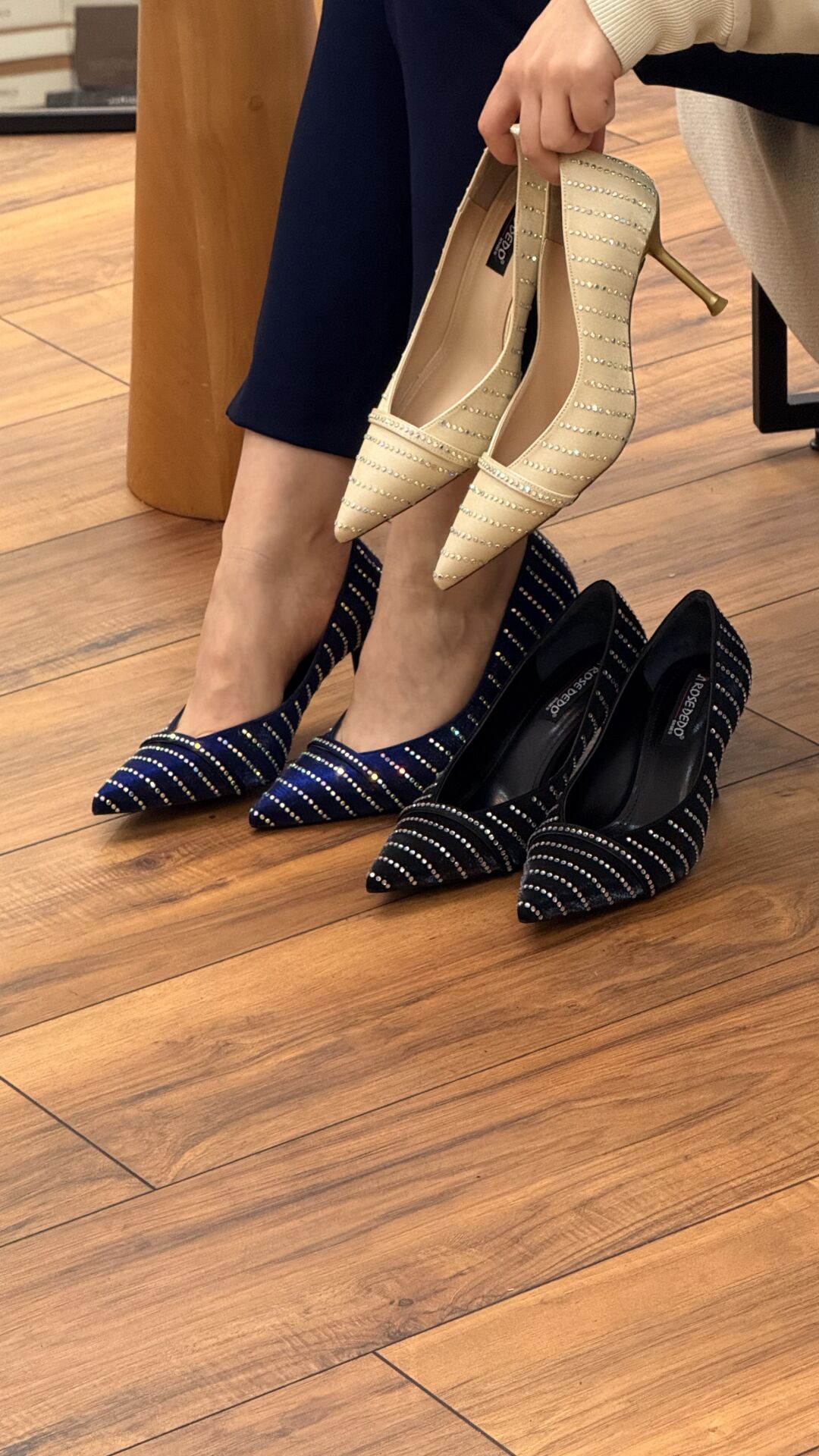 Rose Dedo 3210 Kadın Atkılı Taşlı Kısa Topuk Abiye Ayakkabı